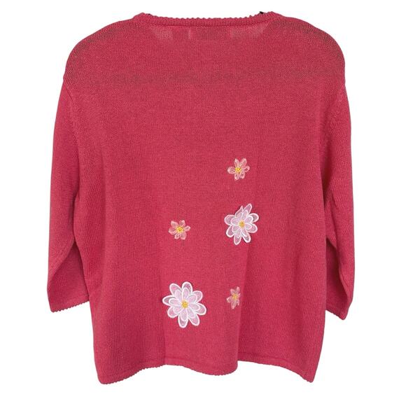 Vintage Bubblegum Baby Pink Daisy Floral Grandma Cardigan Sweater Cottage Large - Picture 6 of 8